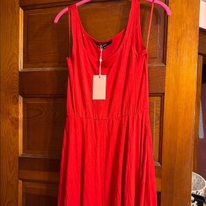 NWT QUINCE RED tencel cotton s/l fit and flare dress. Size M